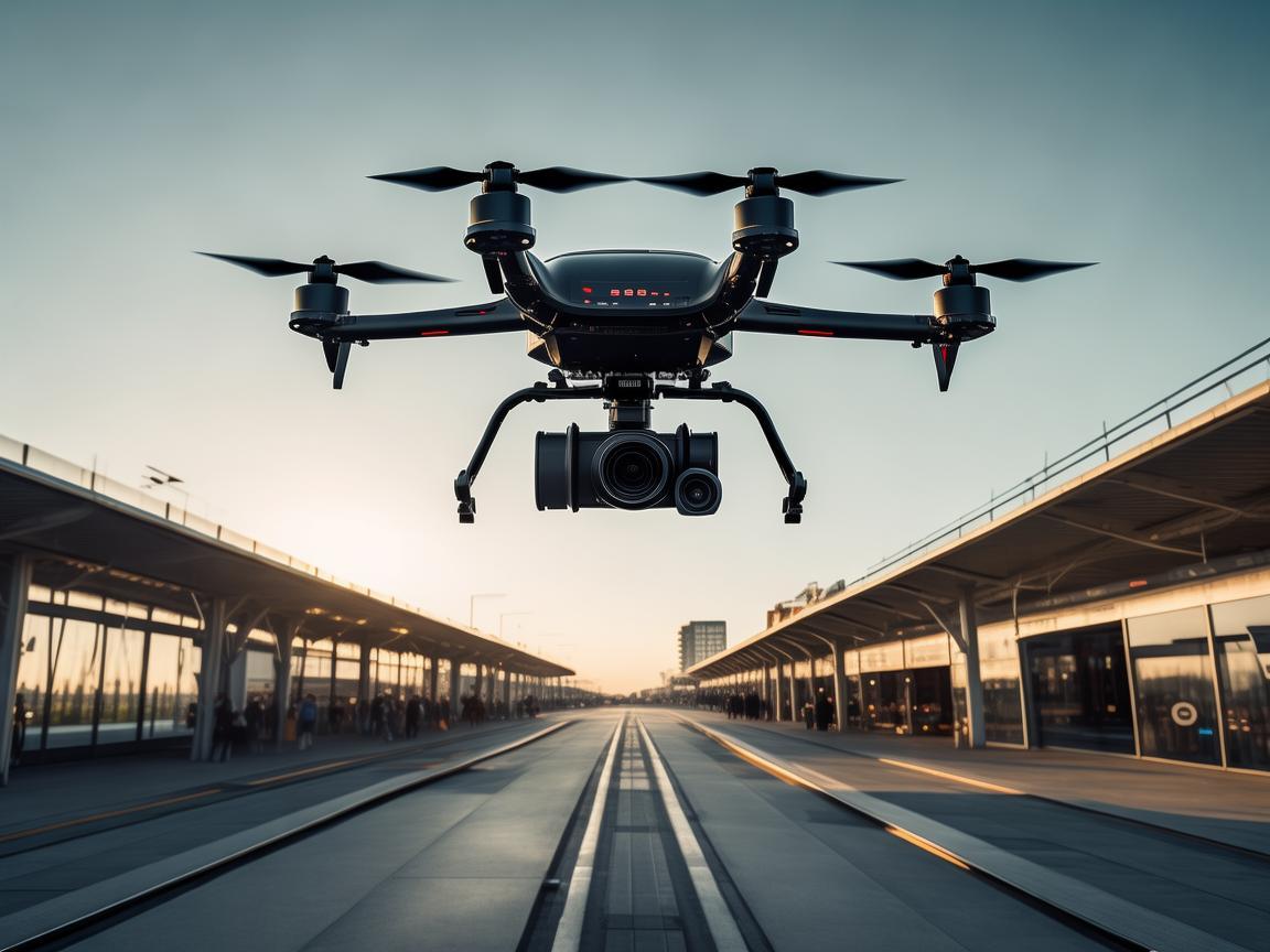 汽车站上空的无人机飞行技艺展示