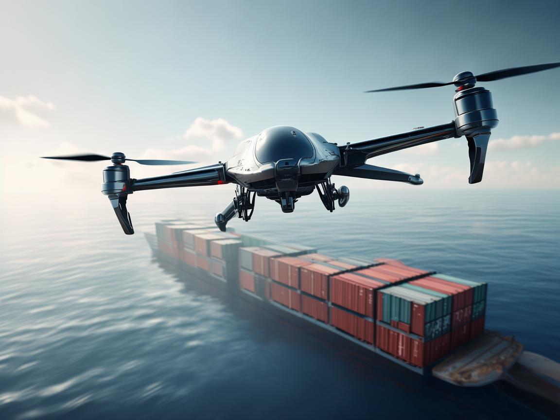 集装箱船上空的无人机飞行技艺