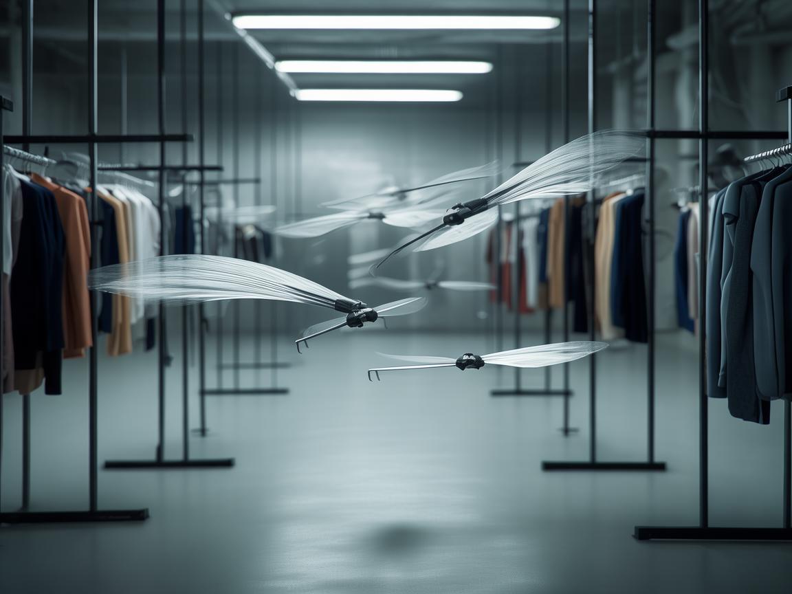 无人机穿梭，衣架间的灵动之舞