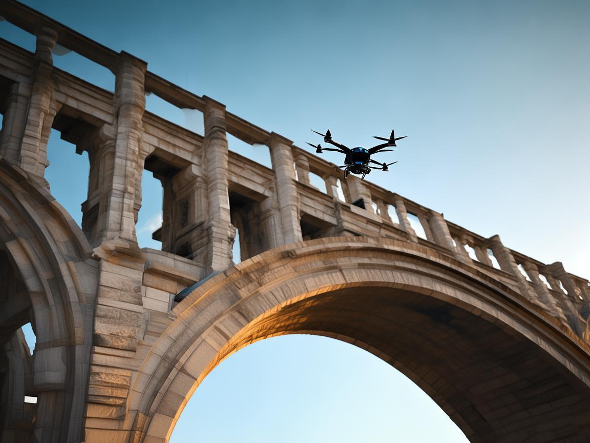 无人机飞越桥梁,展现精湛飞行技艺