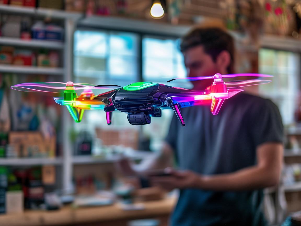 店员操控无人机，演绎别样飞行技艺