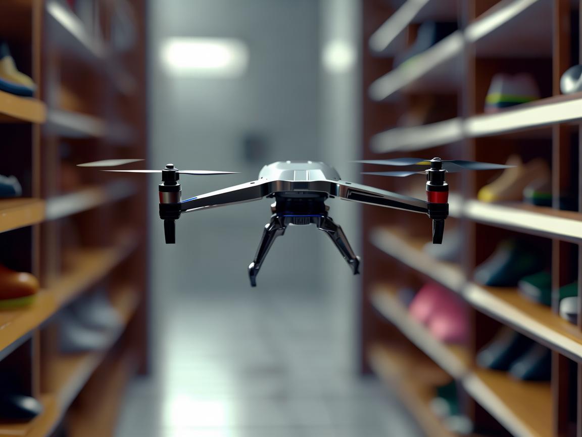 无人机穿梭鞋柜隔板间，独特飞行技艺展现