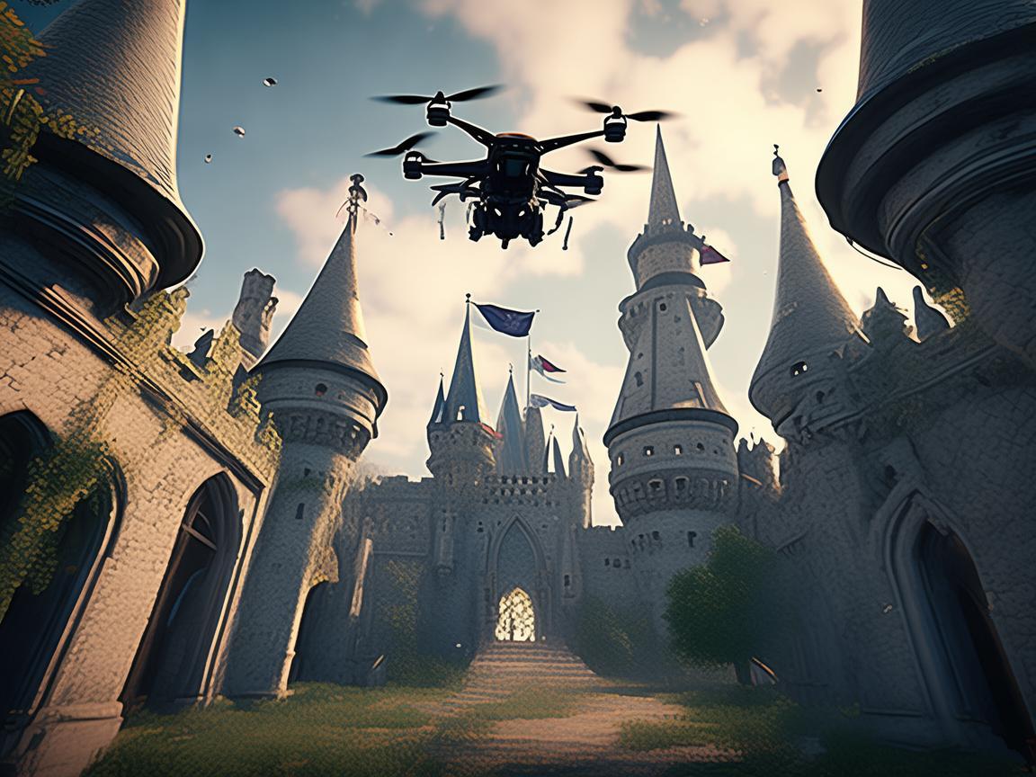 无人机穿越城堡塔楼的奇幻之旅