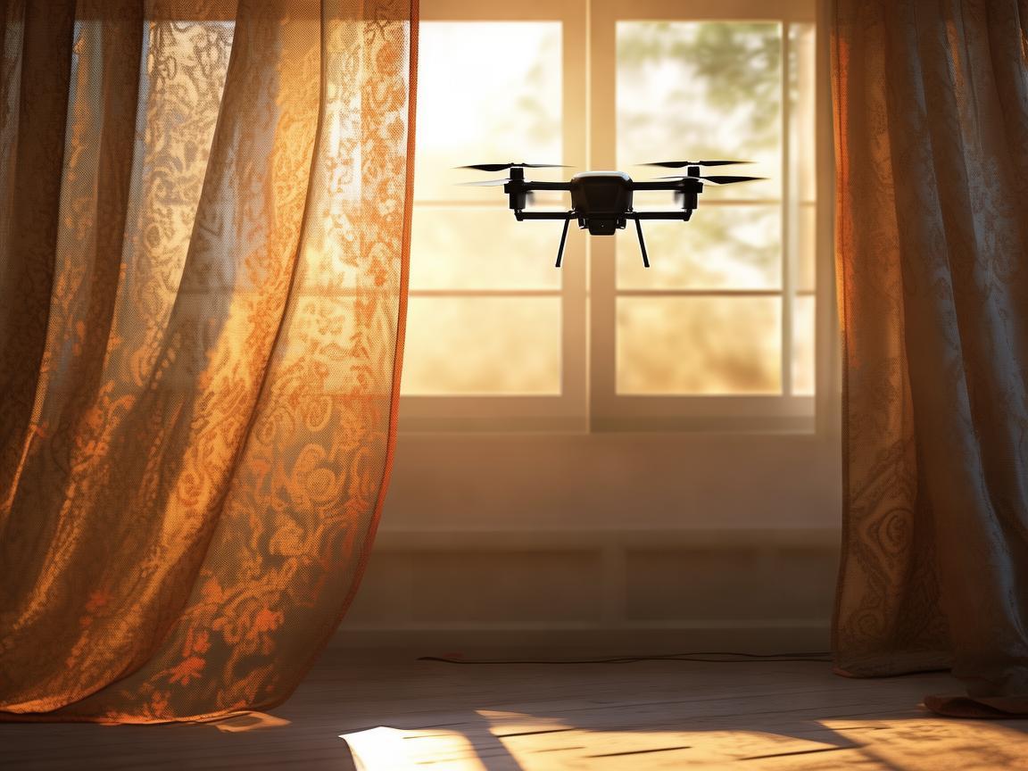 无人机穿梭窗帘间的奇妙技艺