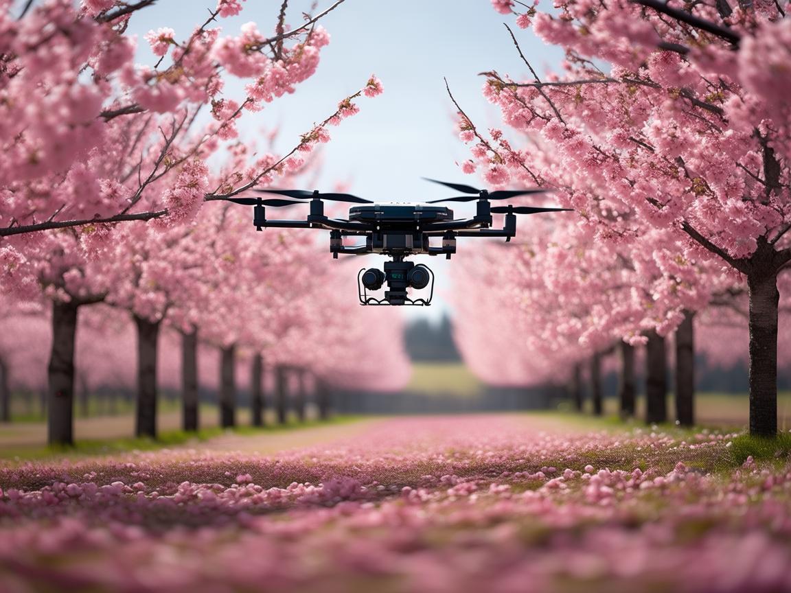 樱桃园上空的无人机技艺秀