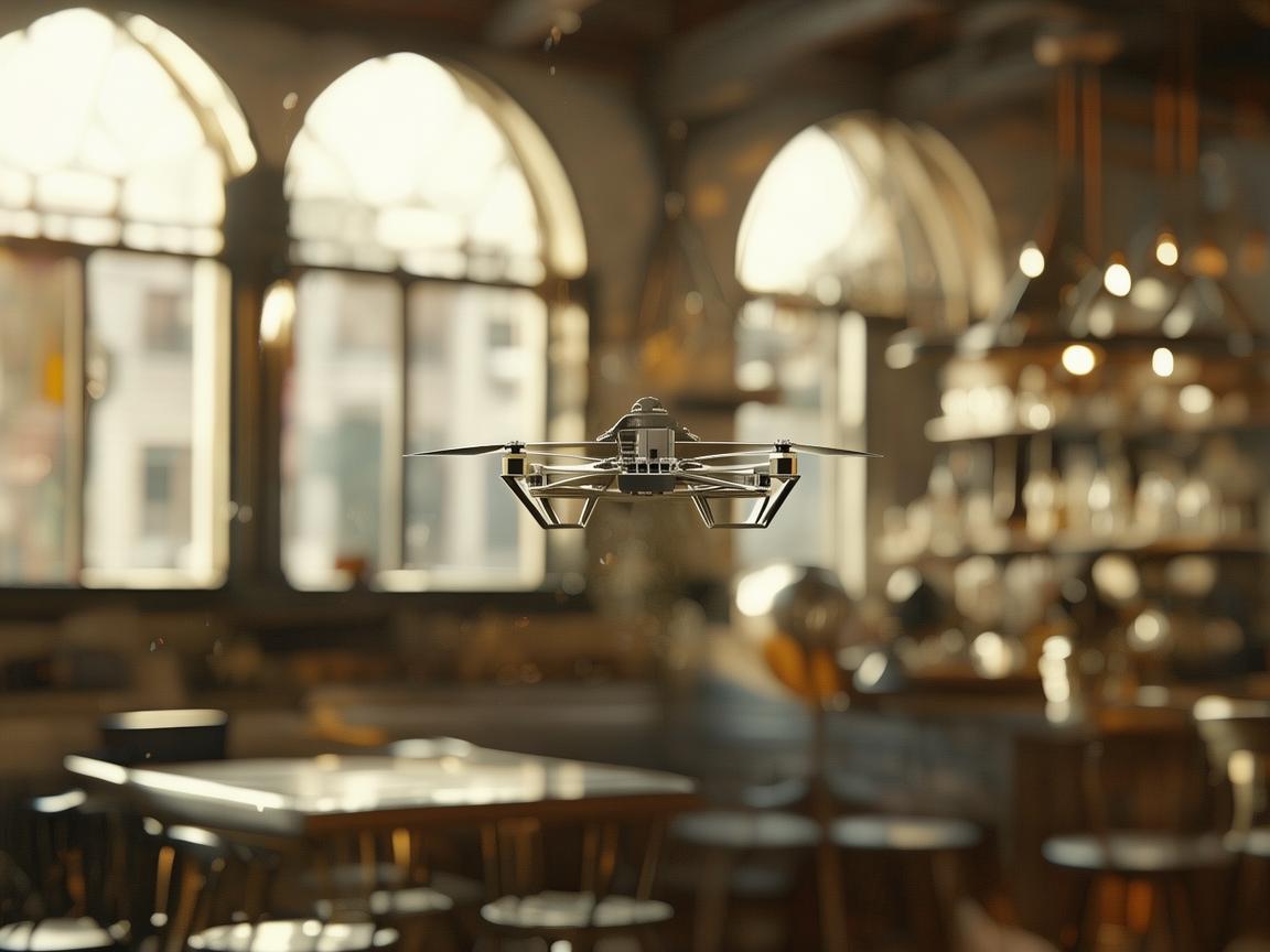 咖啡馆上空的无人机奇幻之旅