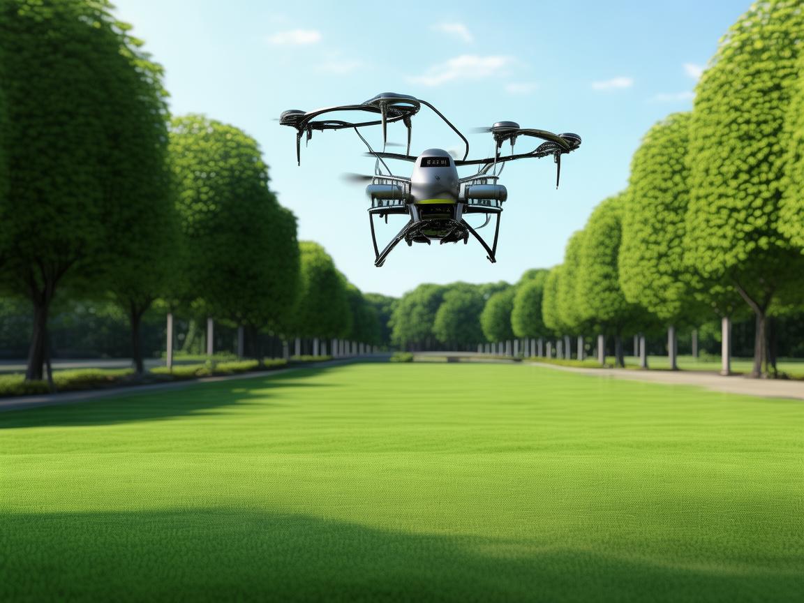 绿地广场草坪上的无人机飞行技艺