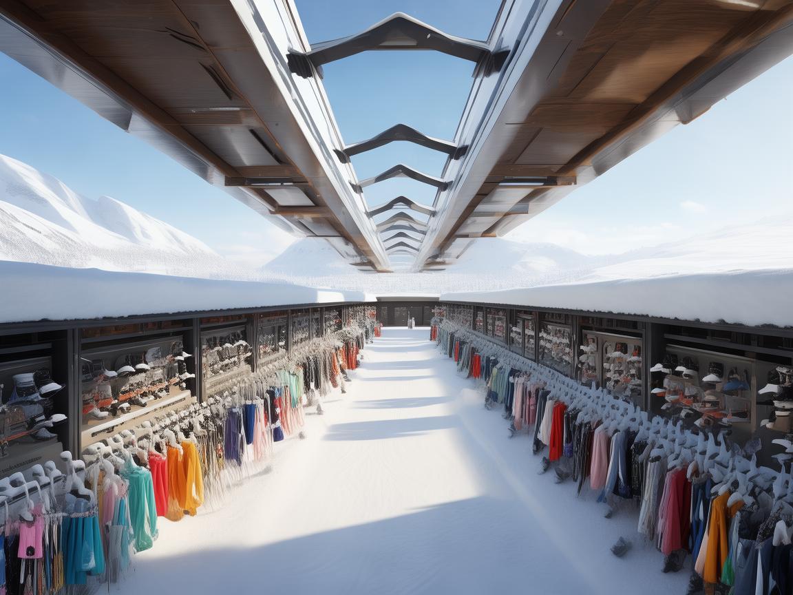 无人机视角下的滑雪场雪具大厅