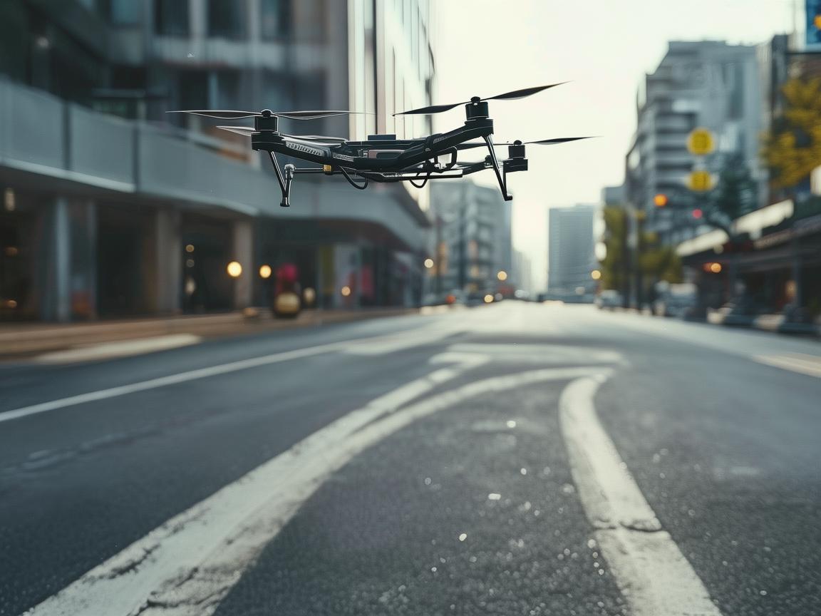 无人机翱翔公交专用道，展现独特飞行技艺